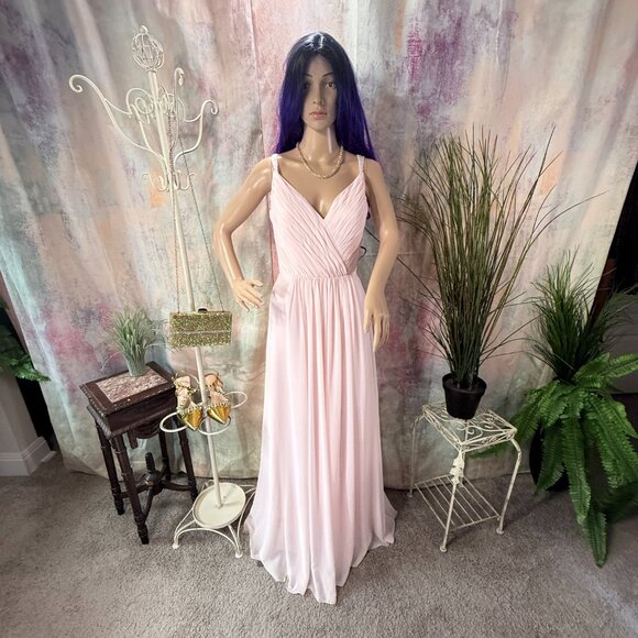 📌Blushing Pink Beaded Straps Pleated Chiffon A-Line Bridesmaid - Prom Dress - Picture 1 of 15